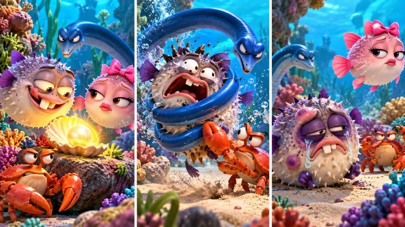 UNDERWATER PUFFERFISH KARMA COMEDY UNIVERSE reference image